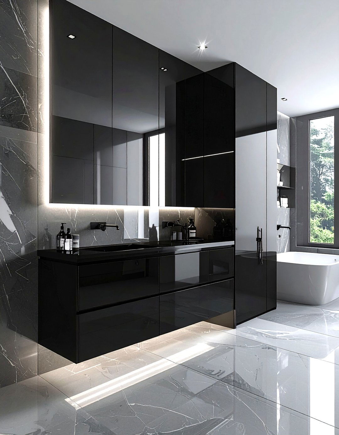High Gloss Bathroom Cabinet - 30 black bathroom furniture ideas
