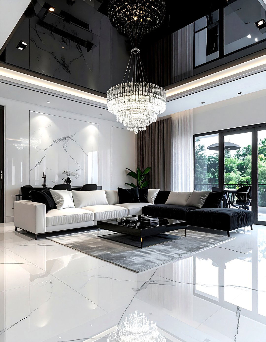 High Gloss Black Ceiling - 30 contemporary black living room ideas