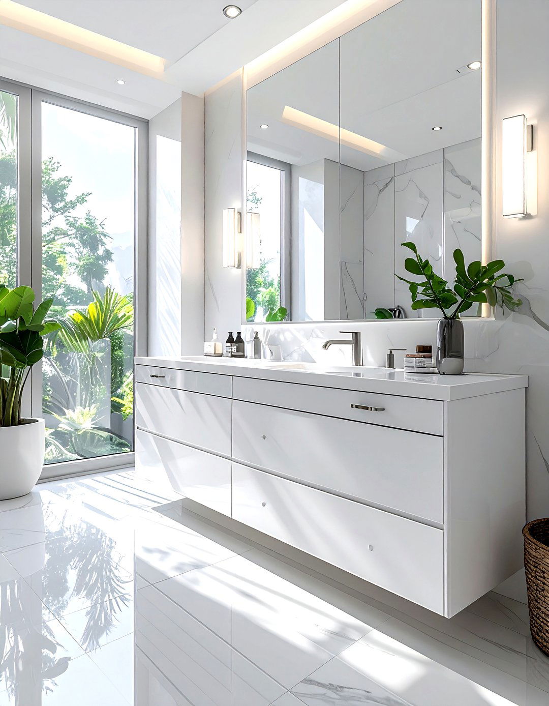 High Gloss Cabinet - 30 natural light bathroom ideas