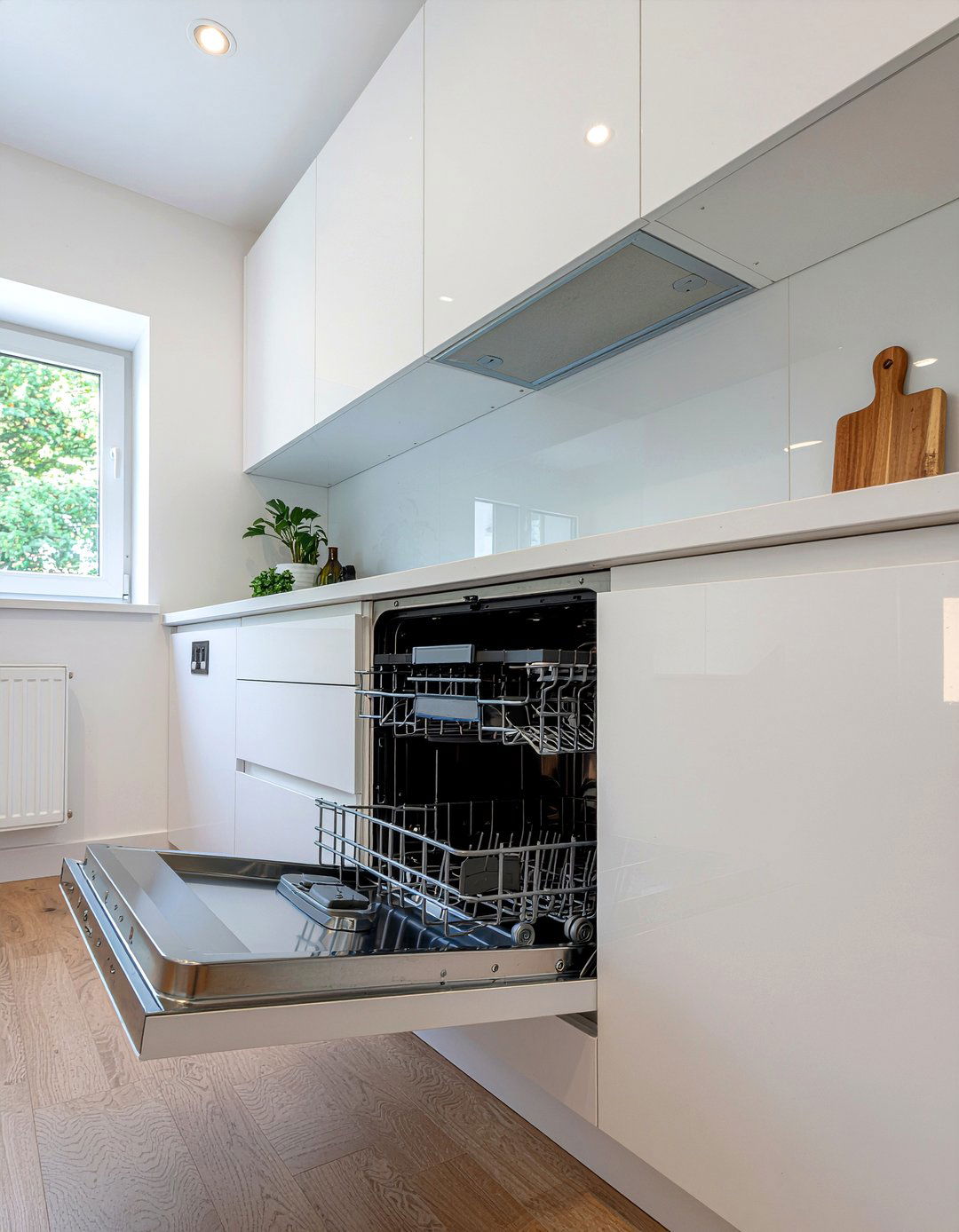 High Gloss Cabinets - 30 panel-ready dishwasher kitchen ideas