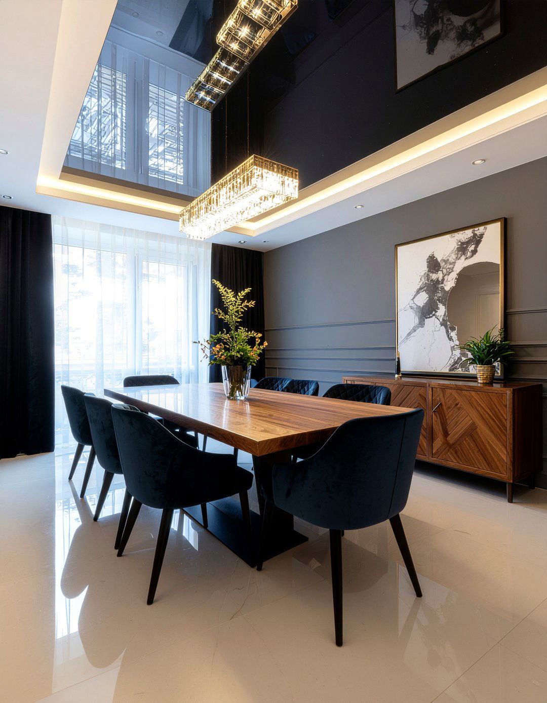 High Gloss Ceiling - 30 dramatic dining room ideas
