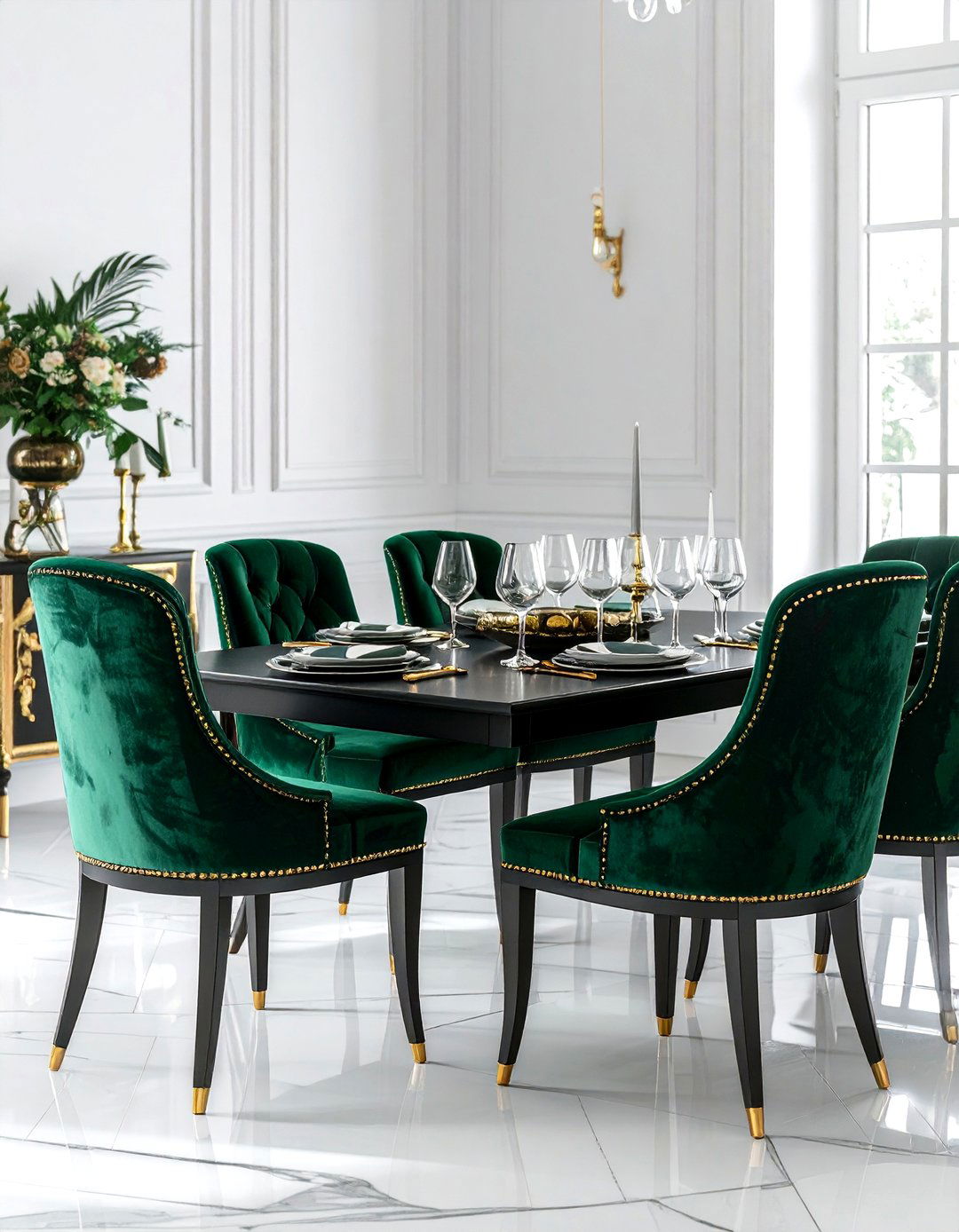 High back velvet dining chairs - 30 classic dining room ideas
