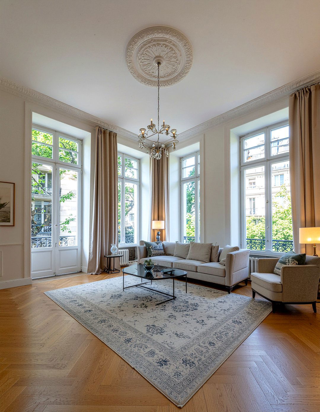 High ceiling architectural features - 30 Parisian living room ideas