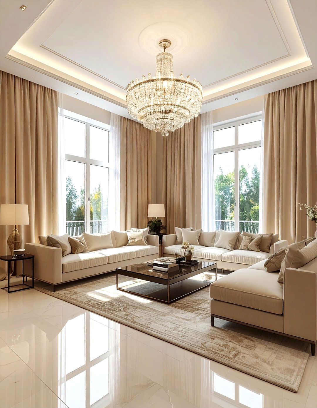 High ceiling beige living room - 30 contemporary beige living room ideas