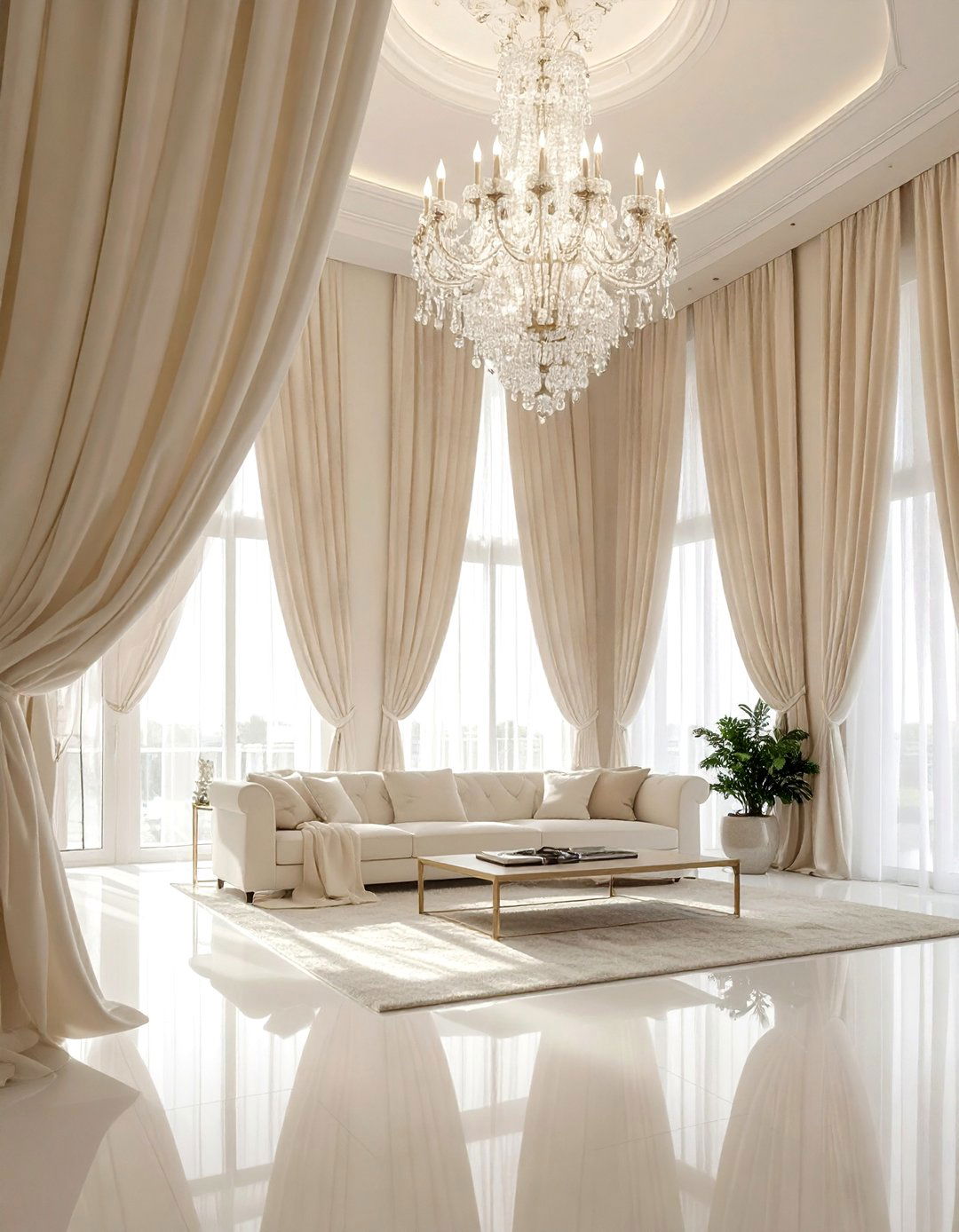 High ceiling cream living room - 30 cream and white living room ideas