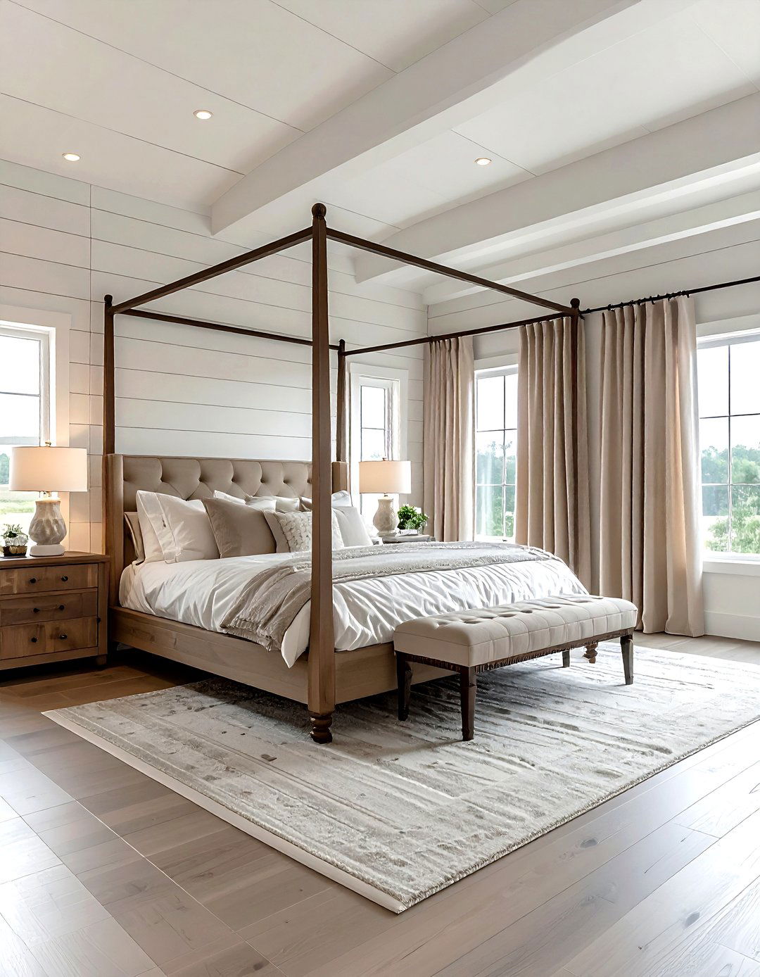 High ceiling farmhouse bedroom - 30 farmhouse beige bedroom ideas