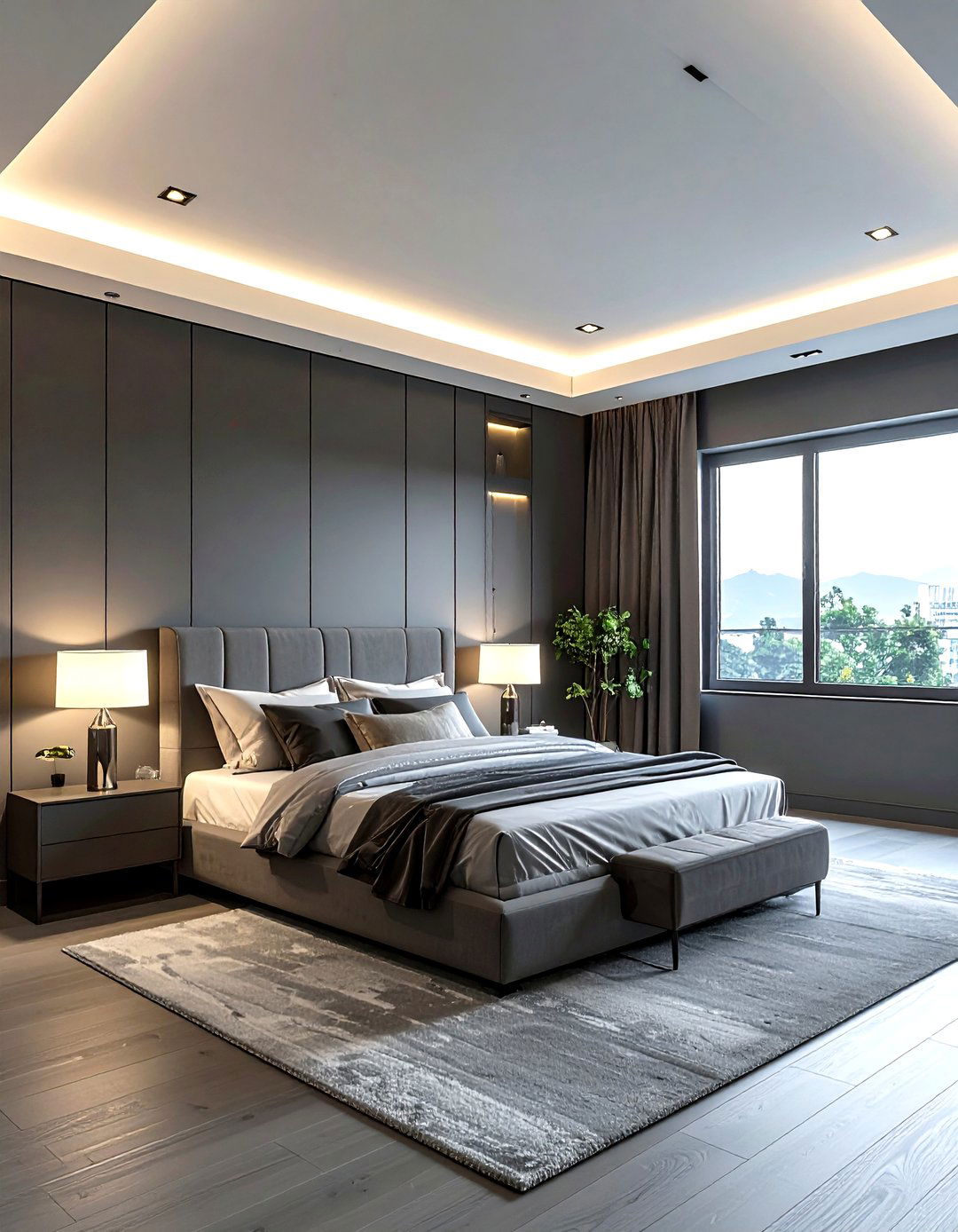 High ceiling grey bedroom - 30 minimalist grey bedroom ideas