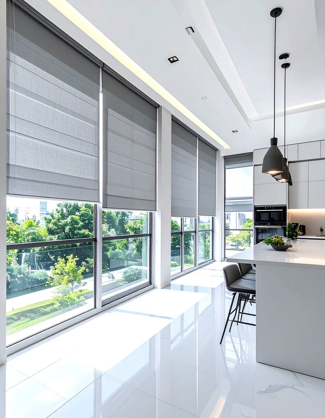 High ceiling kitchen long blinds - 30 kitchen blinds ideas