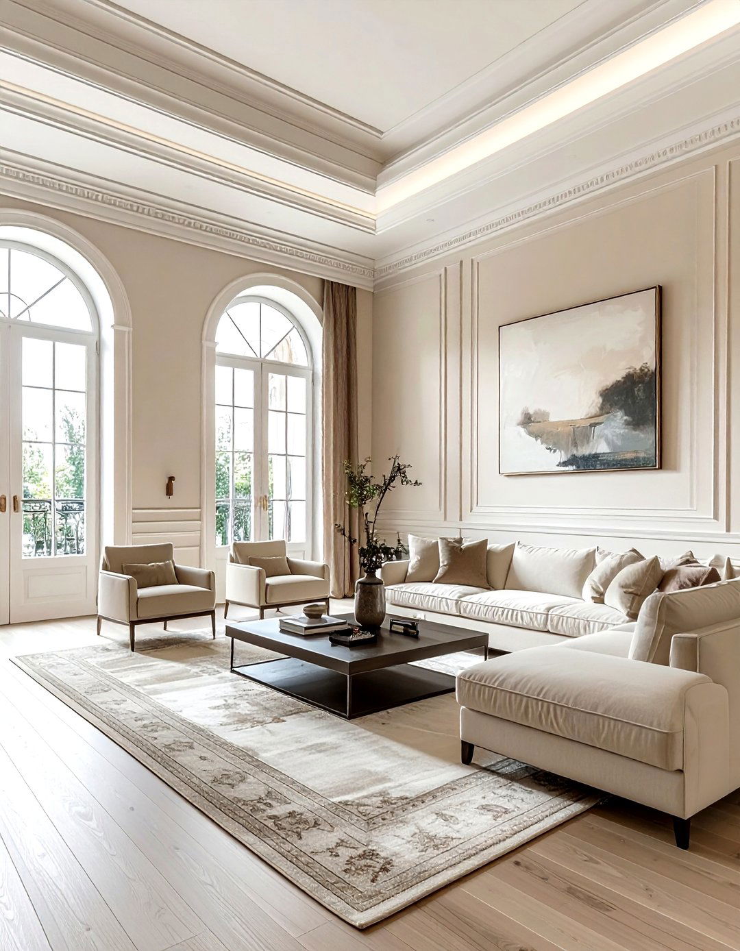 High ceiling picture rail - 30 living room picture rail ideas