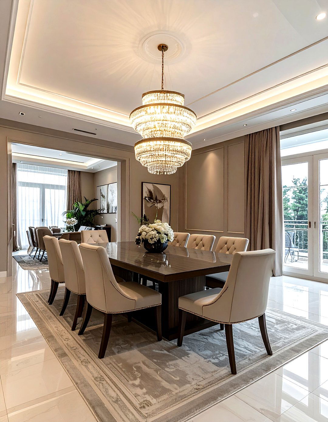 High ceiling taupe dining room - 30 taupe and white dining room ideas