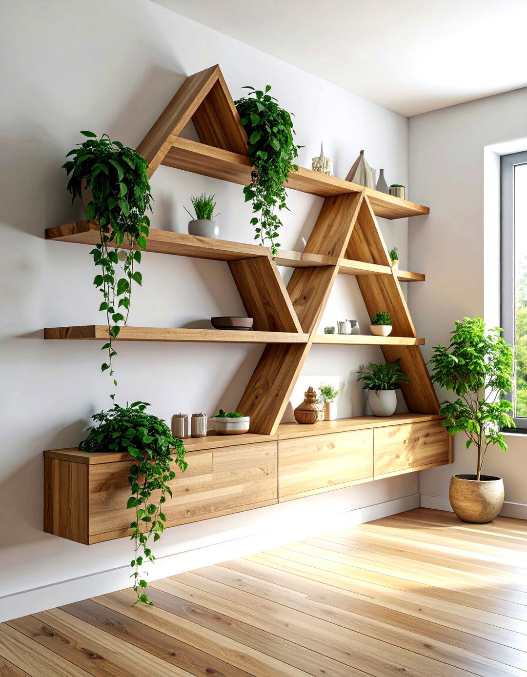 High corner shelves - 30 living room overhead storage ideas