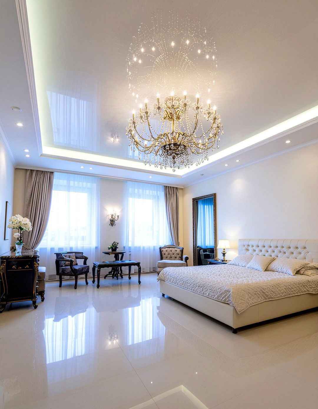 High gloss ceiling - 30 glam bedroom ideas