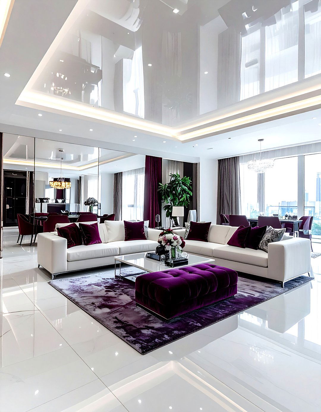 High gloss ceiling - 30 living room smooth ceiling ideas