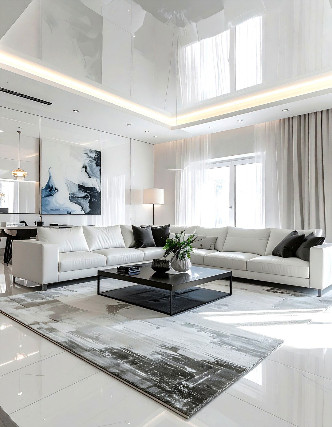 High gloss ceiling paint - 30 living room painted ceiling ideas