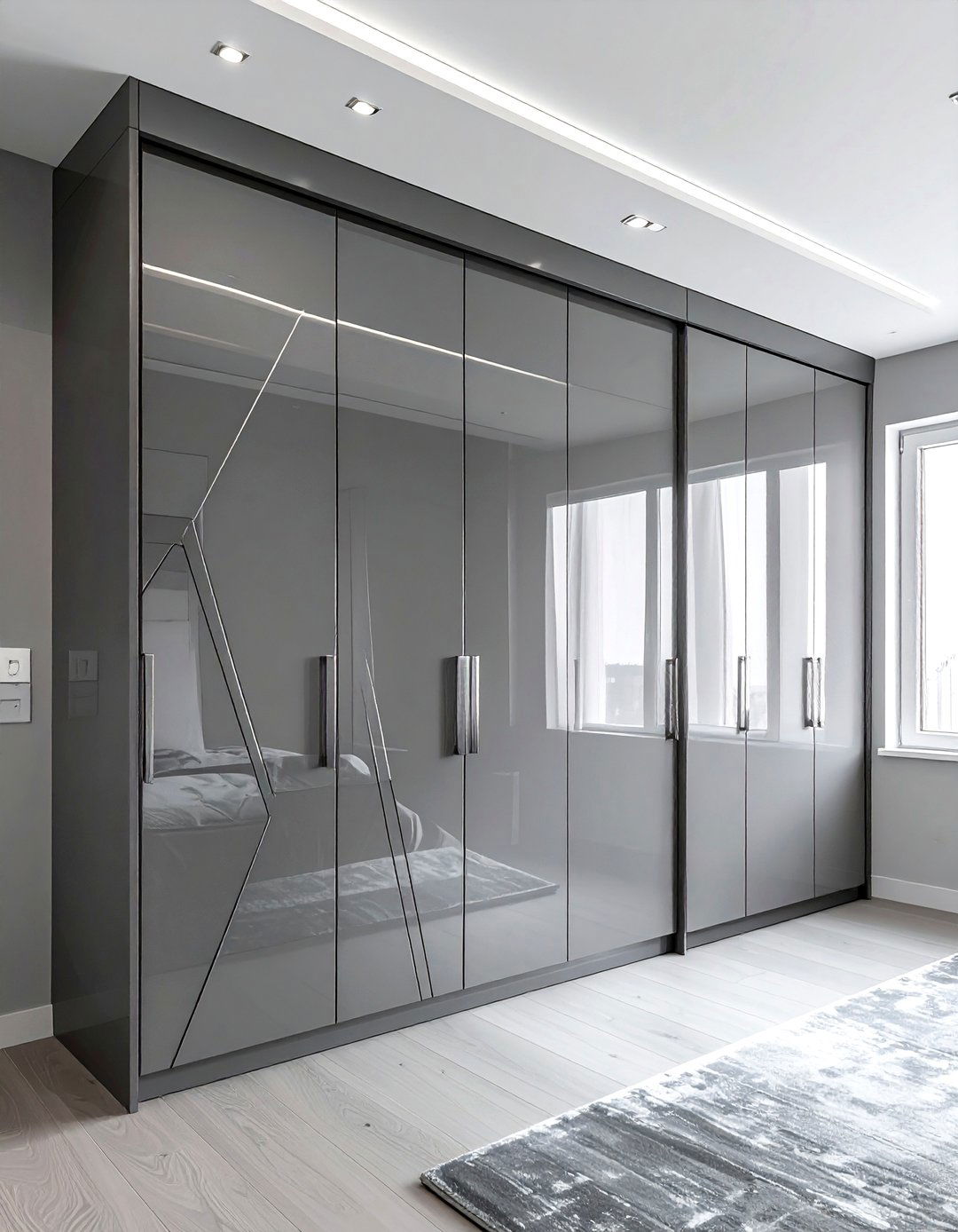High gloss grey bedroom wardrobes - 30 contemporary grey bedroom ideas