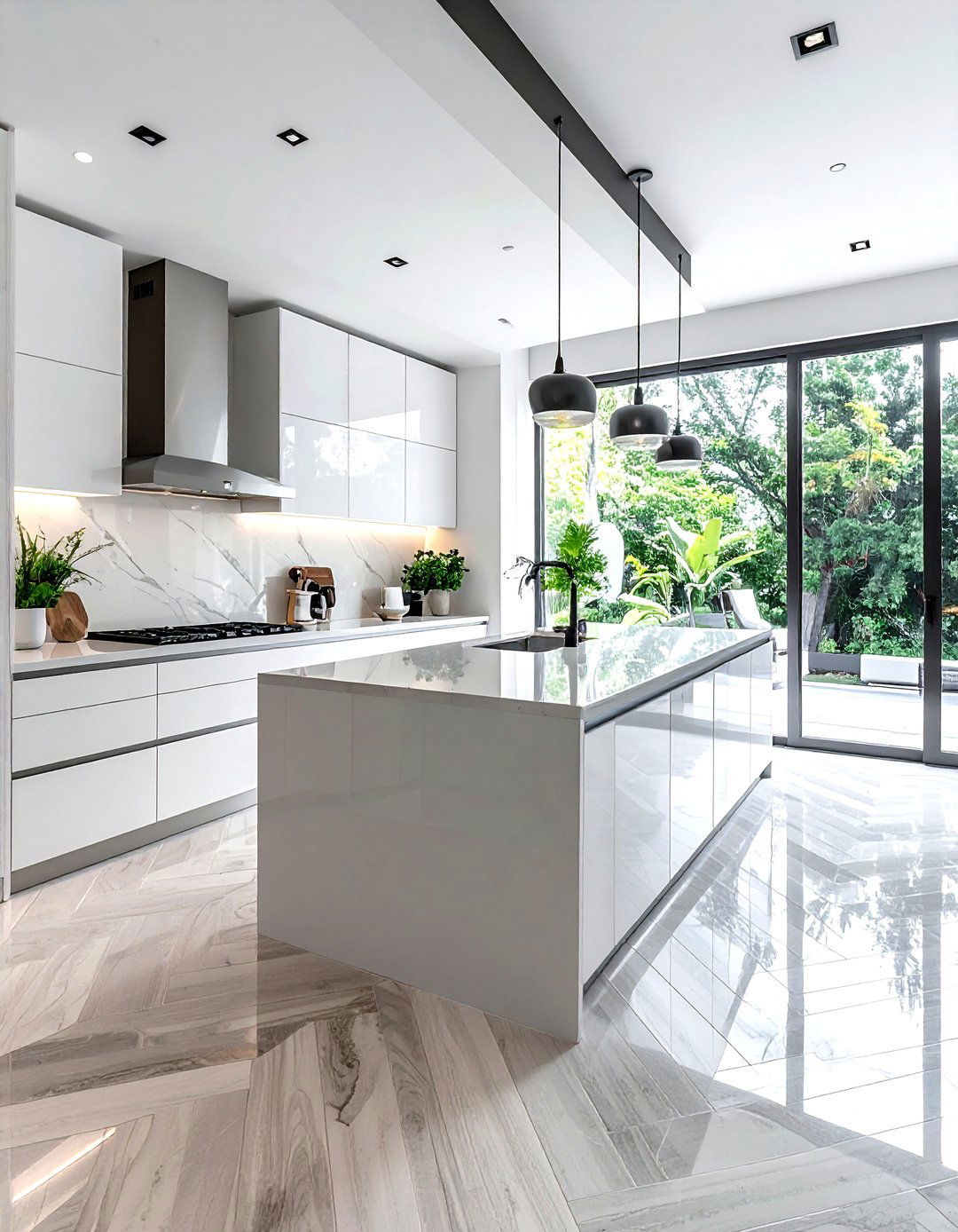 High gloss kitchen stone herringbone - 30 herringbone floor kitchen ideas