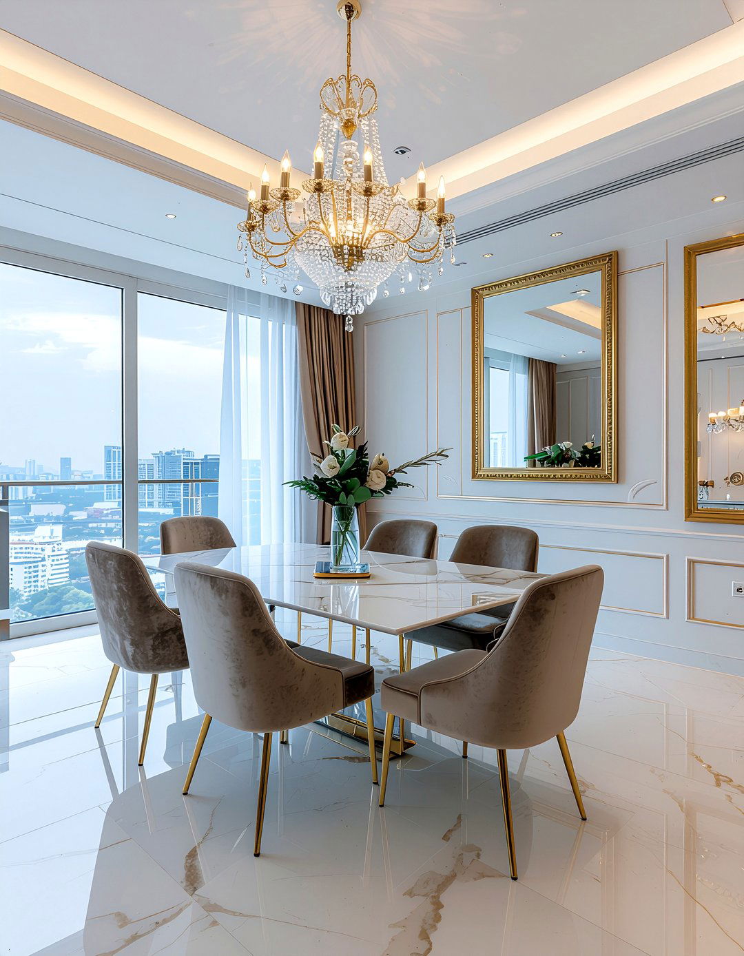 High gloss marble tile - 30 dining room tile floor ideas