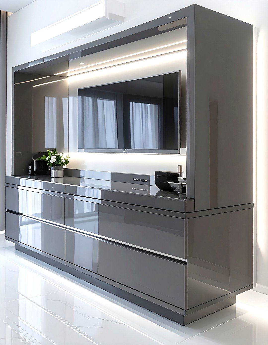 High gloss media console - 30 living room media cabinet ideas