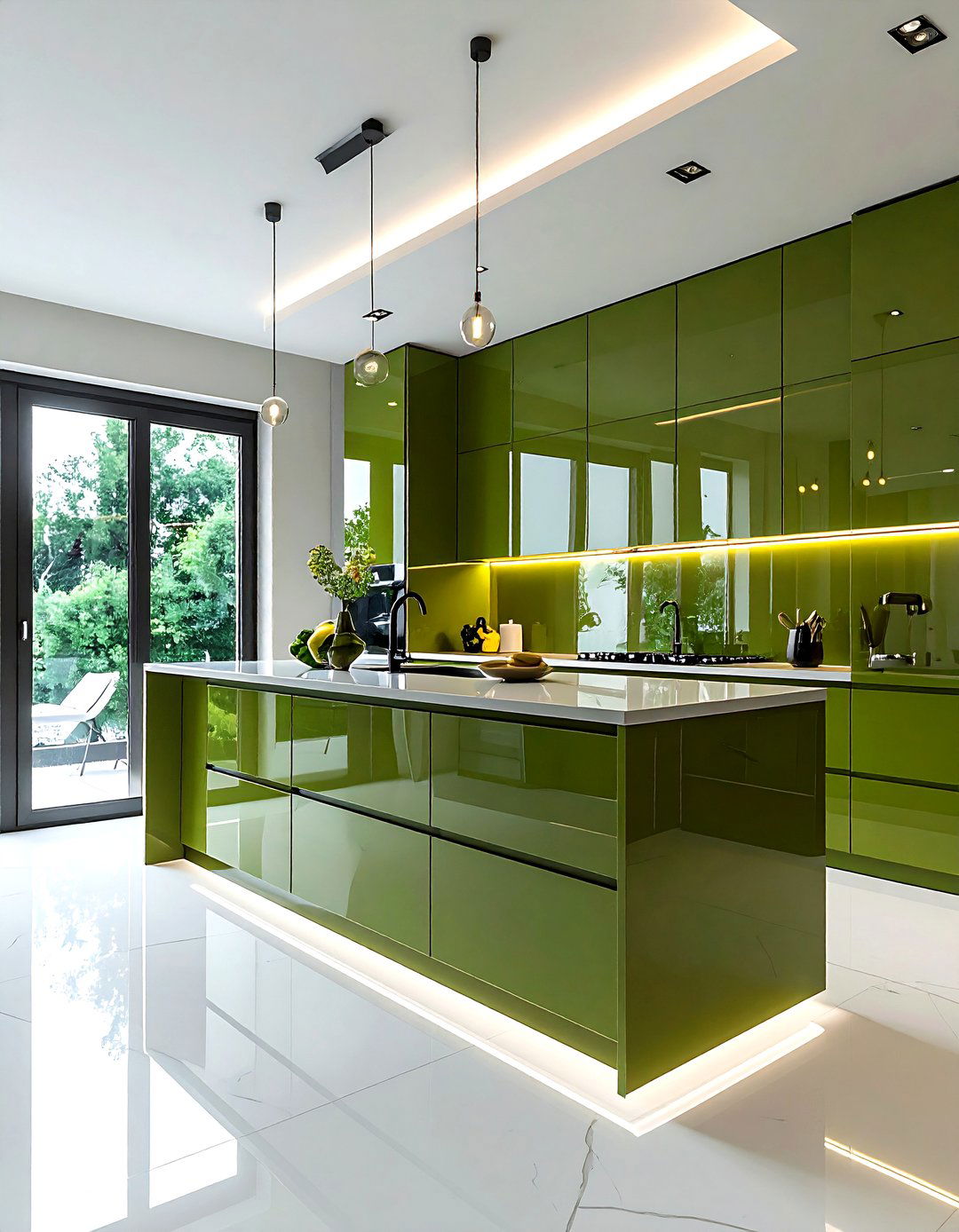 High gloss olive green kitchen - 30 olive green kitchen ideas
