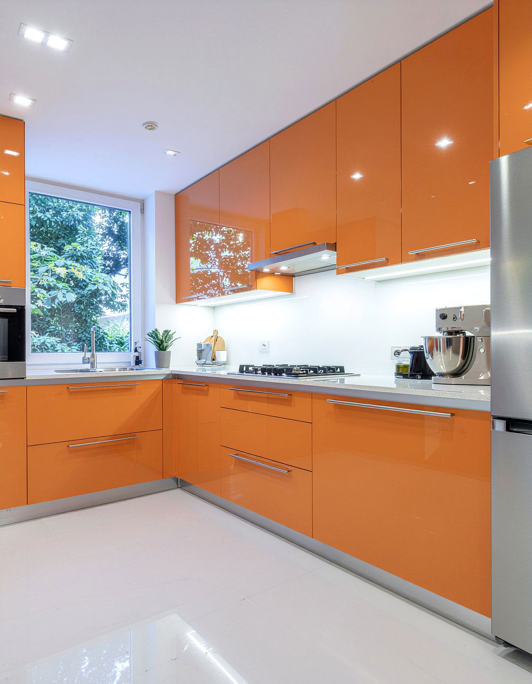 High gloss orange cabinets - 30 orange kitchen ideas