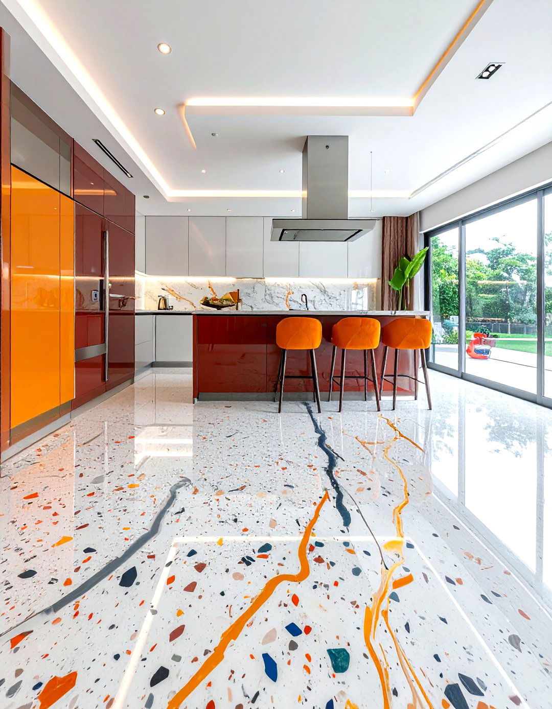 High gloss terrazzo floor - 30 terrazzo floor kitchen ideas