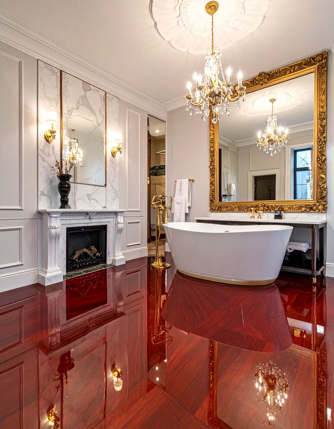 High gloss wood - 30 bathroom wood floor ideas