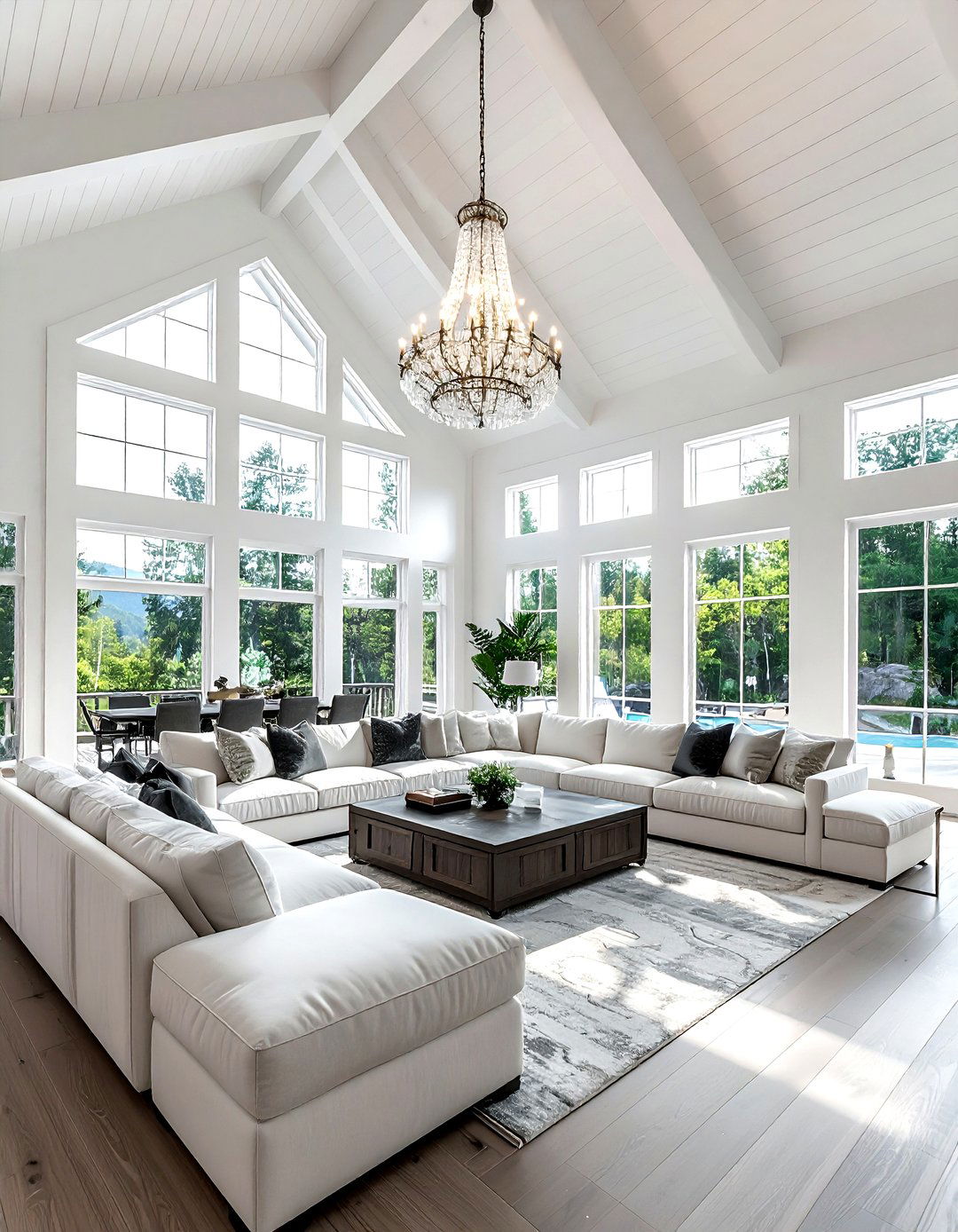 High vaulted ceiling living room - 30 living room lake house furniture ideas