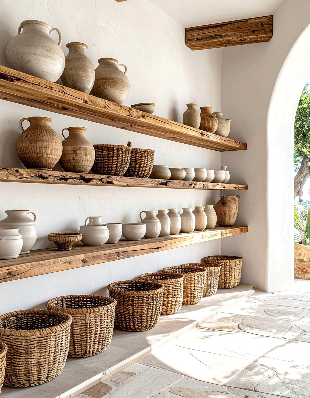 High wall perimeter shelving - 30 dining room overhead storage ideas