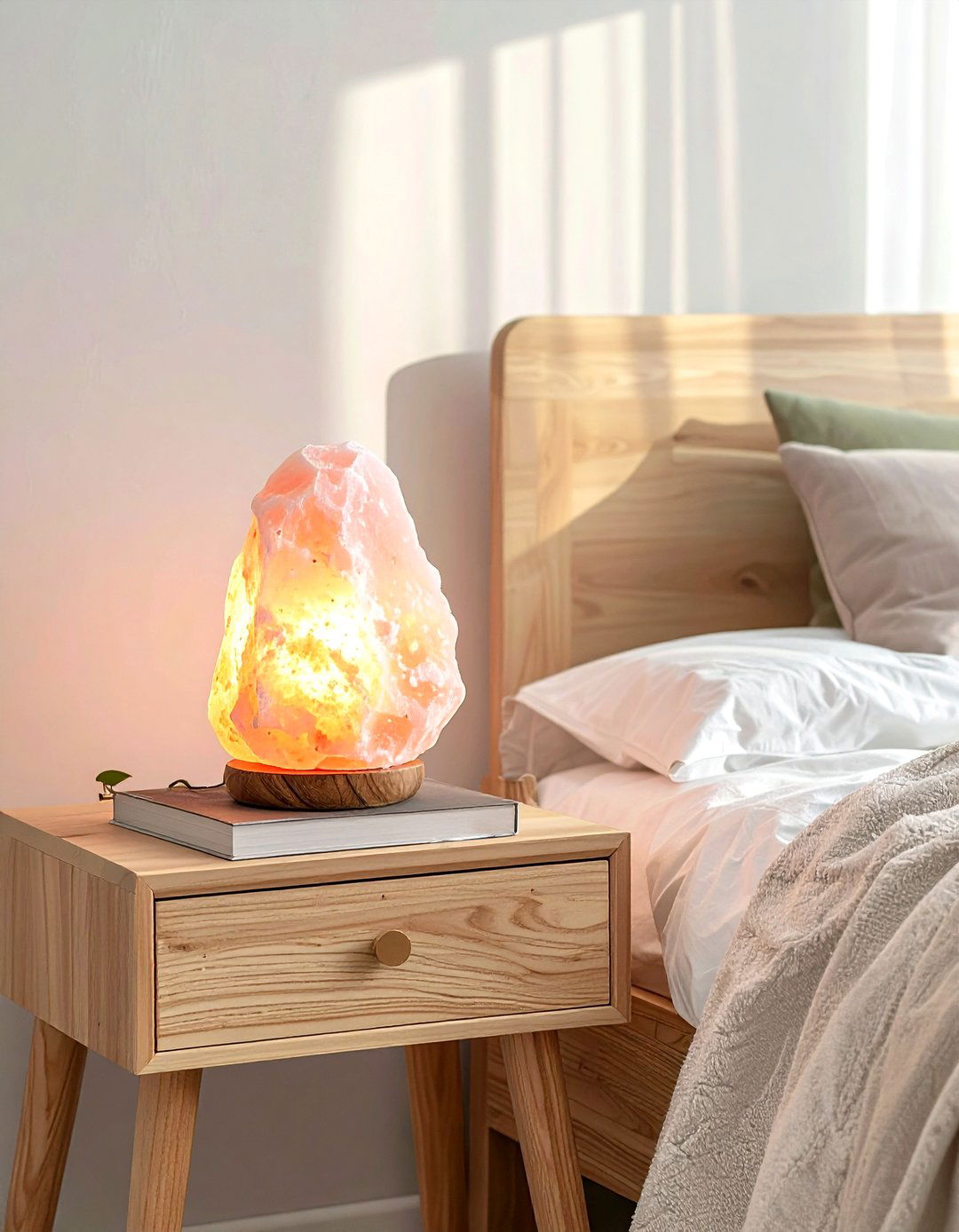 Himalayan salt lamp for bedside - 30 bedroom ambient lighting ideas