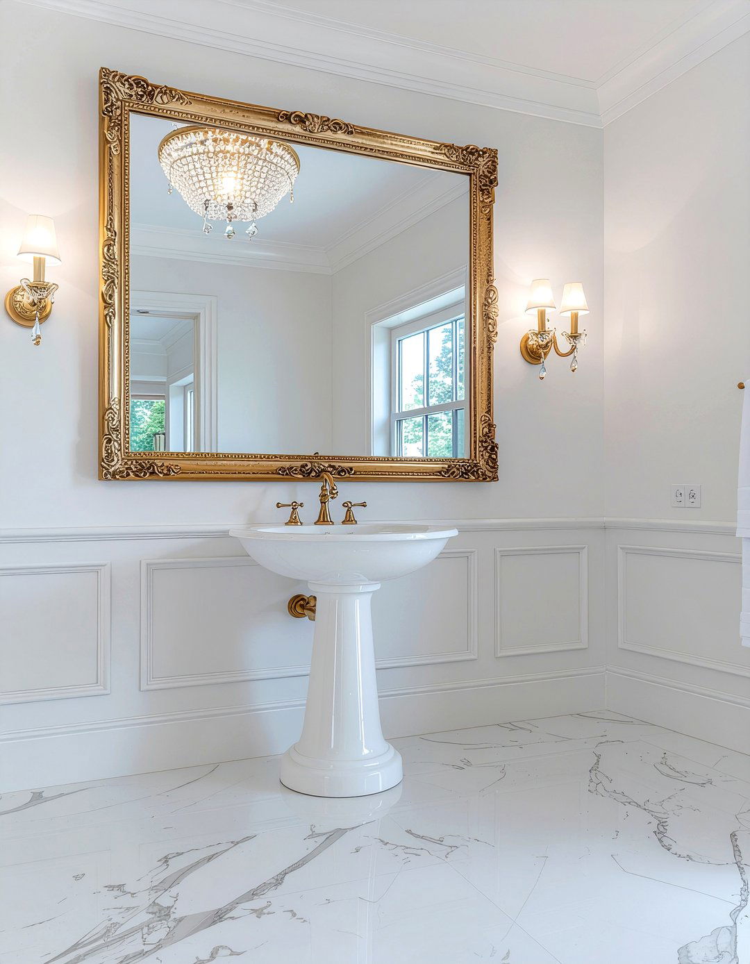 Hollywood regency mirror marble floor - 30 bathroom era mixing ideas