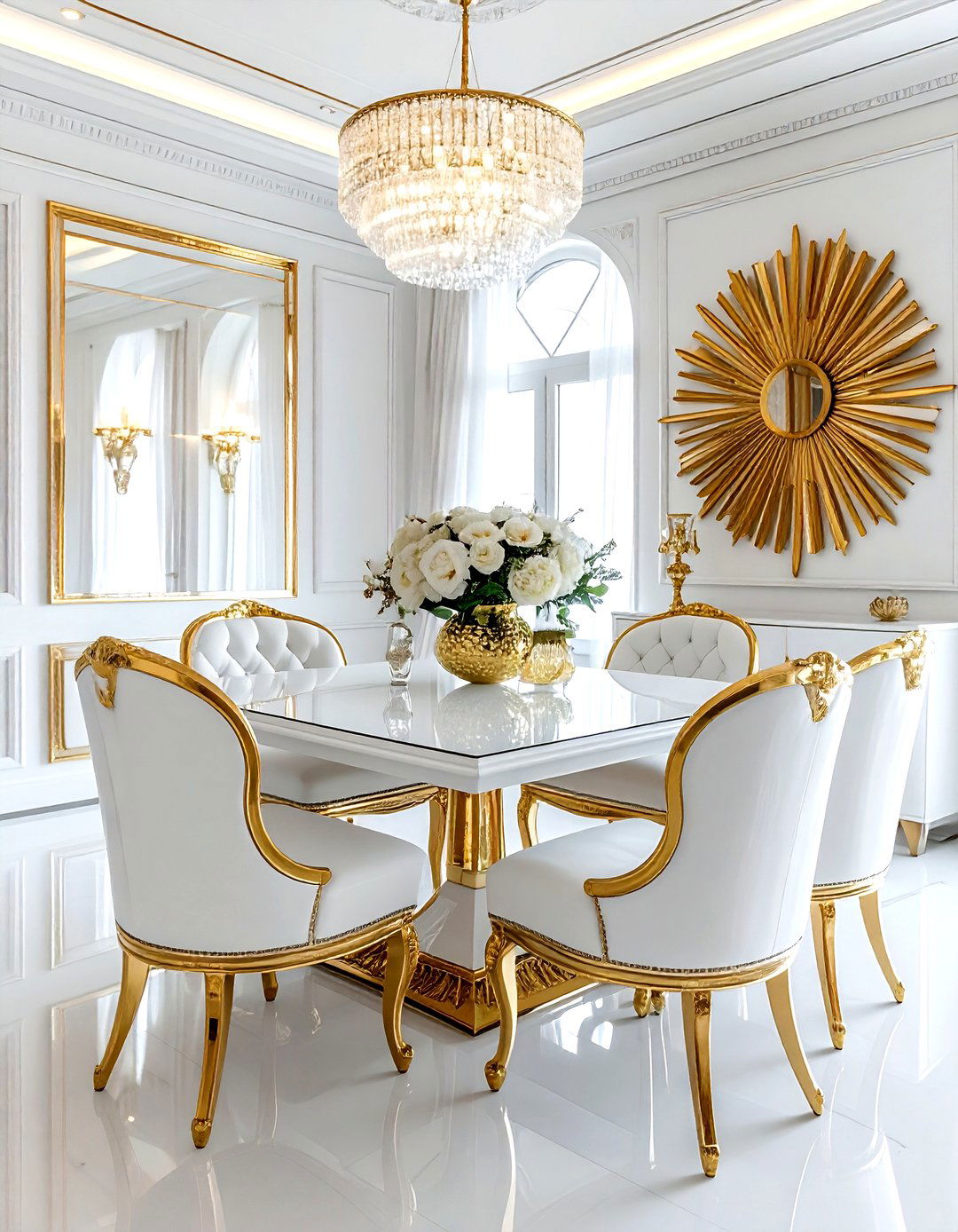 Hollywood regency white gold dining - 30 gold and white dining room ideas