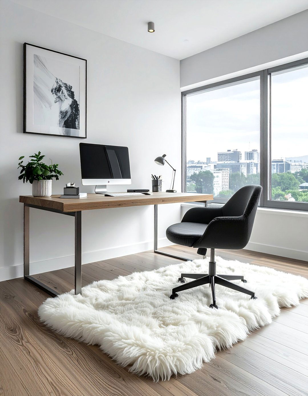 Home office with sheepskin rug chair - 30 sheepskin rug ideas