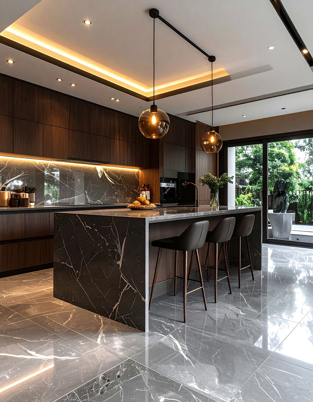 Honed stone kitchen - 30 natural stone floor kitchen ideas