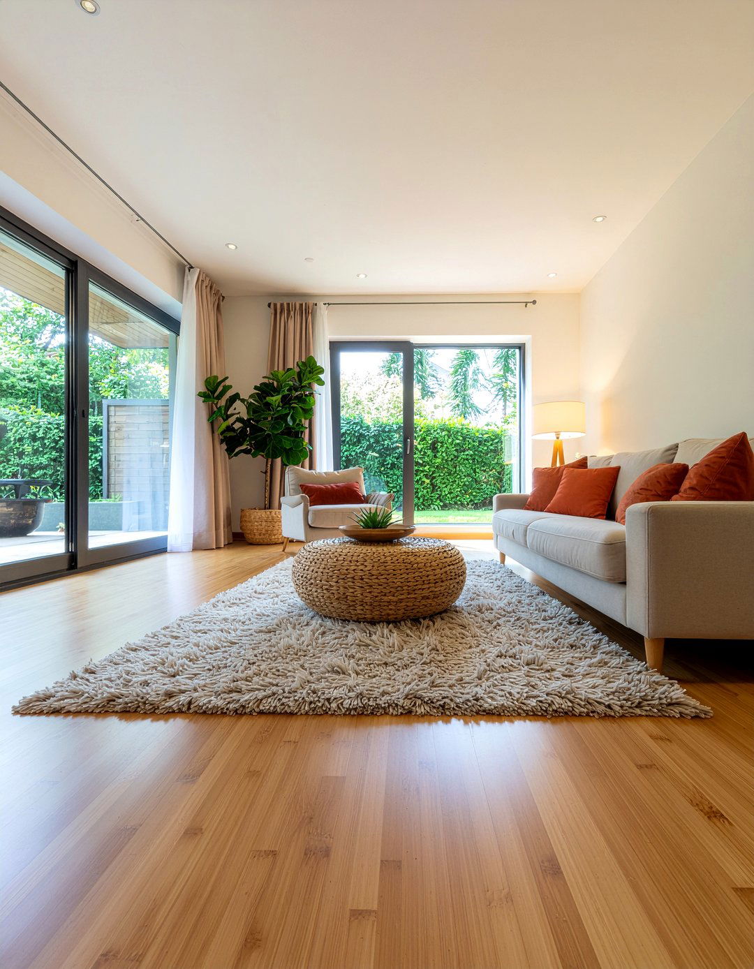 Honey tone bamboo flooring - 30 living room bamboo flooring ideas