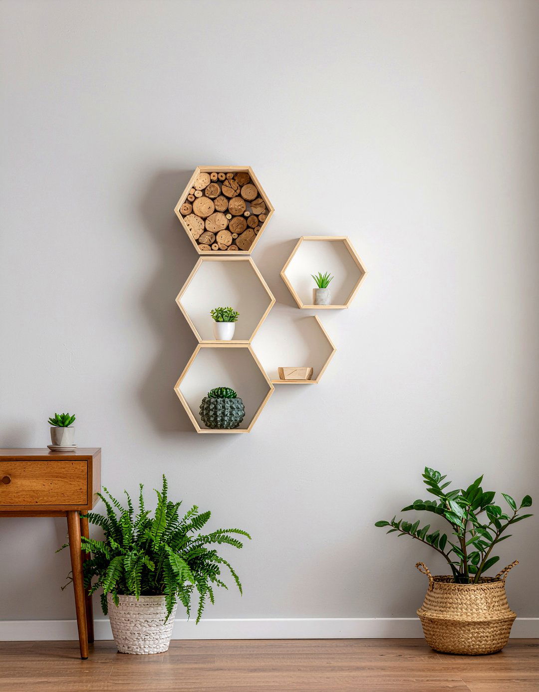 Honeycomb Wall Shelf Layout - 30 living room geometric wall designs