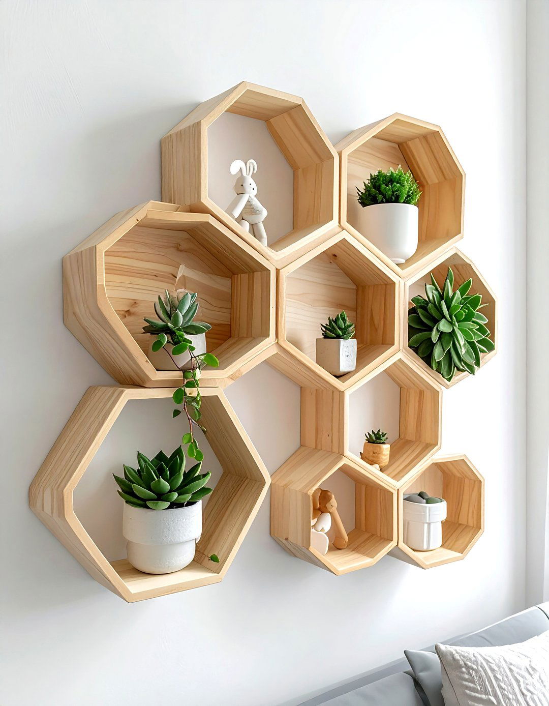 Honeycomb nursery wall shelves - 30 nursery shelf ideas