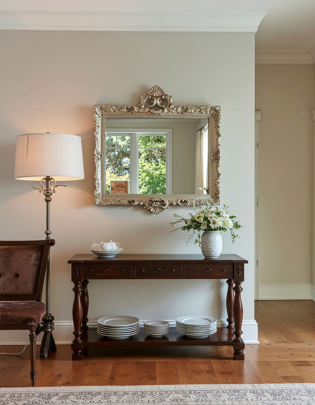 Horizontal Ornate Mirror Above Buffet Table - 30 ornate mirror dining room ideas