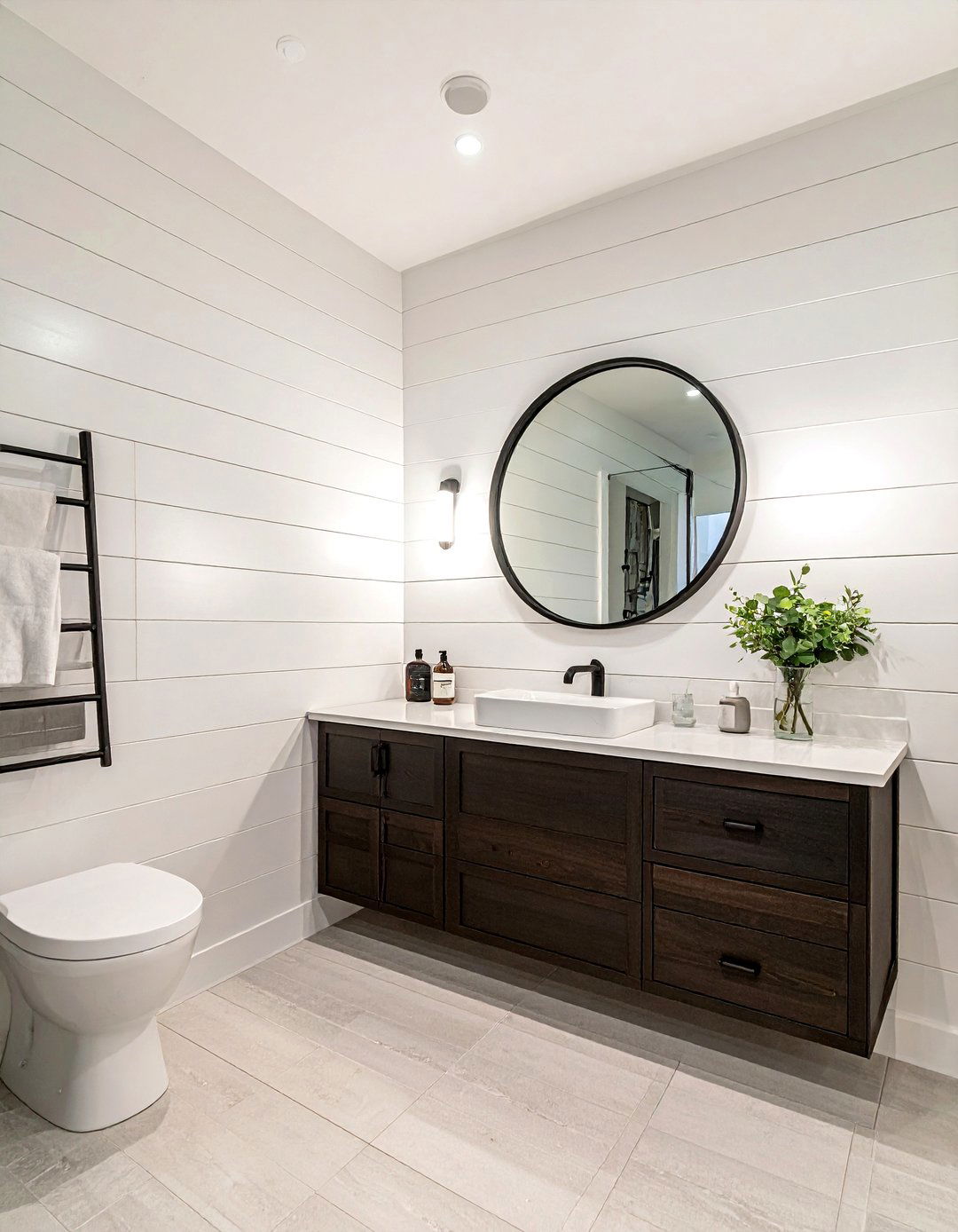 Horizontal White Shiplap Walls - 30 boys bathroom ideas