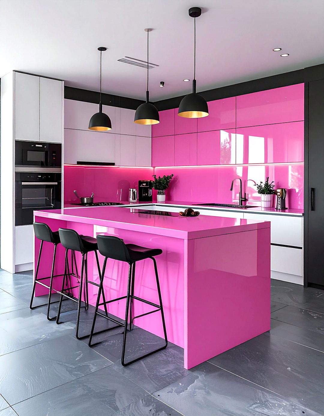Hot Pink Kitchen Island - 30 pink kitchen ideas