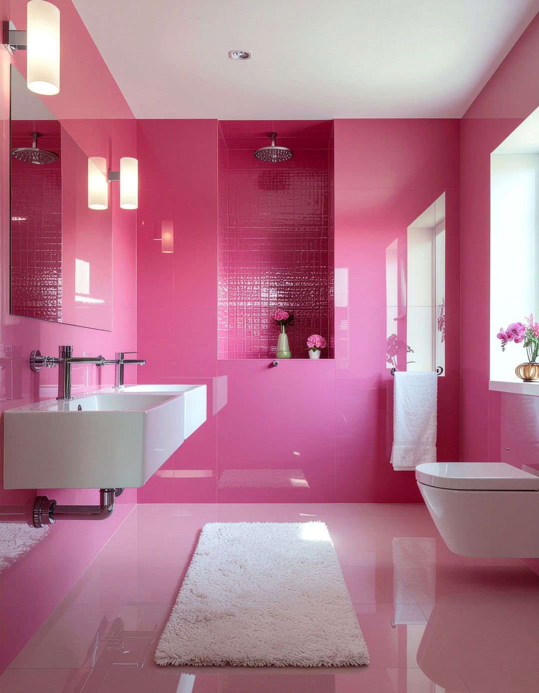 Hot Pink Wall - 30 pink bathroom ideas