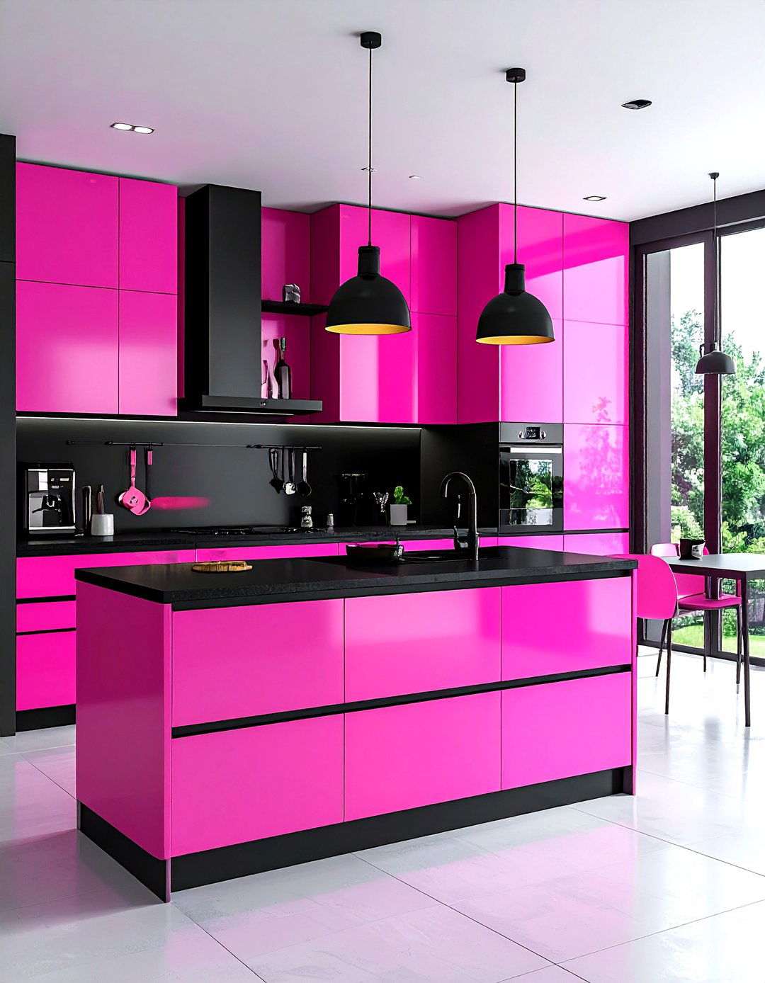 Hot pink and black kitchen - 30 pink kitchen color schemes