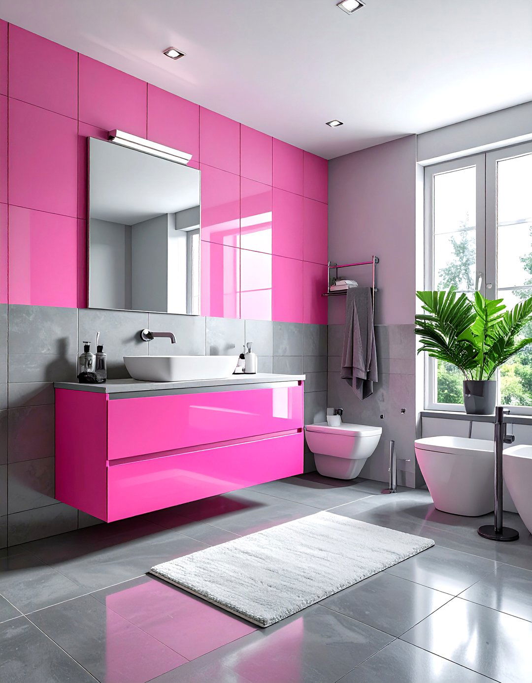 Hot pink and gray bathroom - 30 pink bathroom color schemes