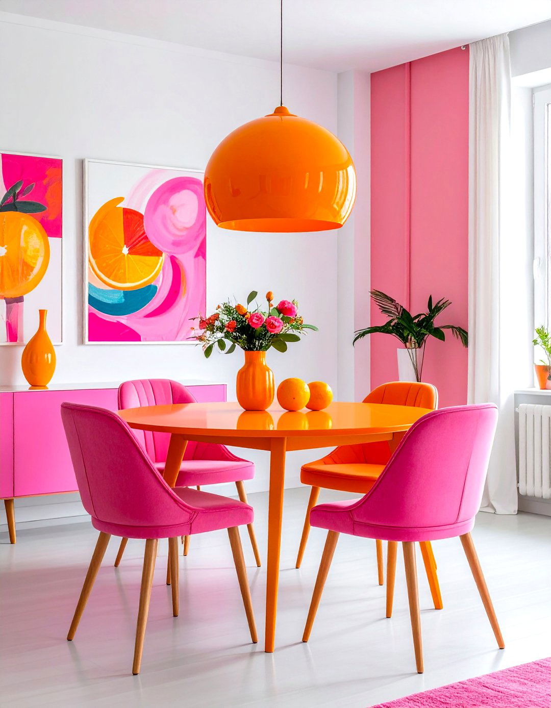 Hot pink and orange dining room - 30 pink dining room color schemes