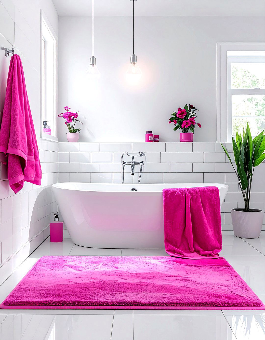 Hot pink bathroom accents - 30 pink and white bathroom ideas