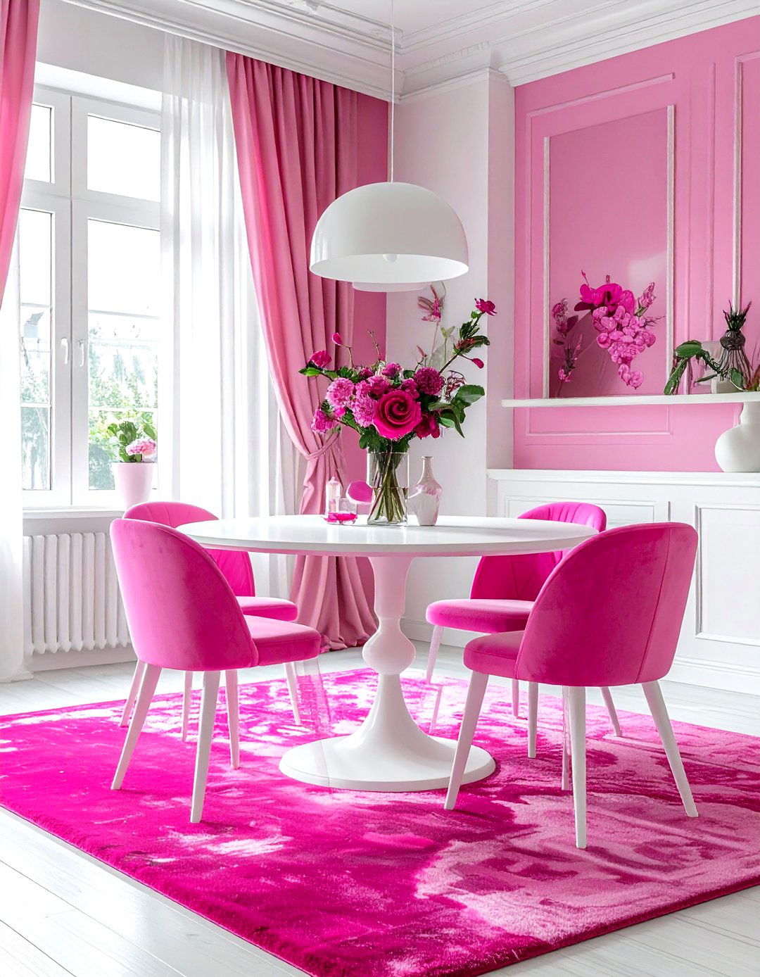 Hot pink dining room - 30 pink and white dining room ideas
