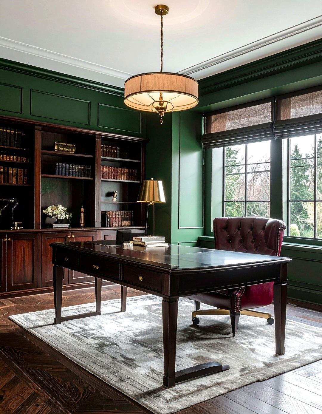 Hunter Green And Burgundy Study - 30 decor color theory ideas