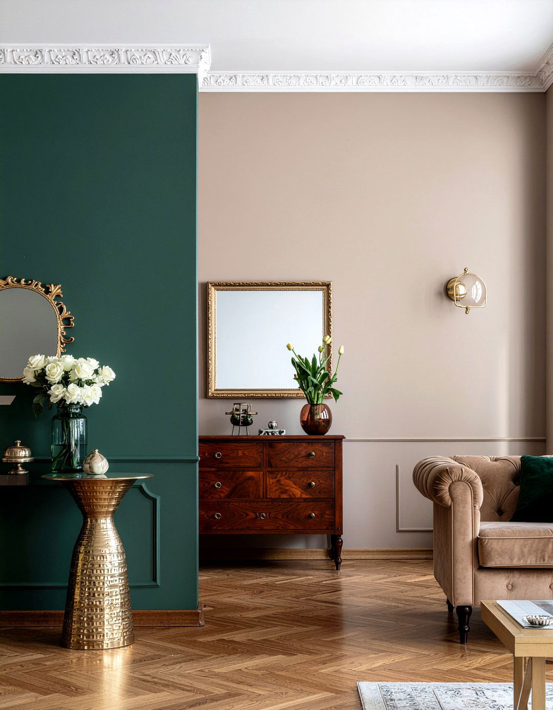 Hunter Green And Tan Living Room Wall - 30 living room two tone walls