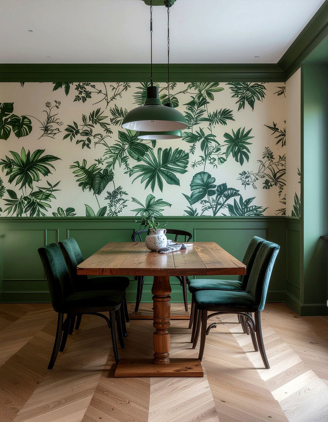 Hunter Green Dining Botanical Wallpaper - 30 hunter green dining room ideas
