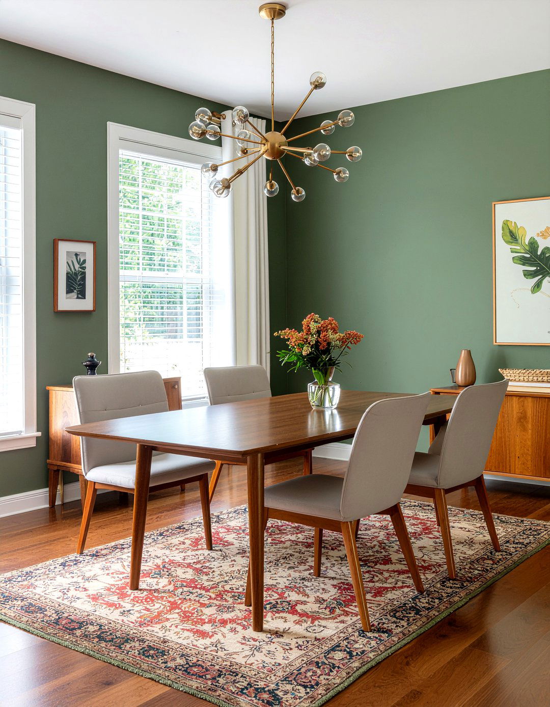 Hunter Green Dining Brass Chandelier - 30 hunter green dining room ideas