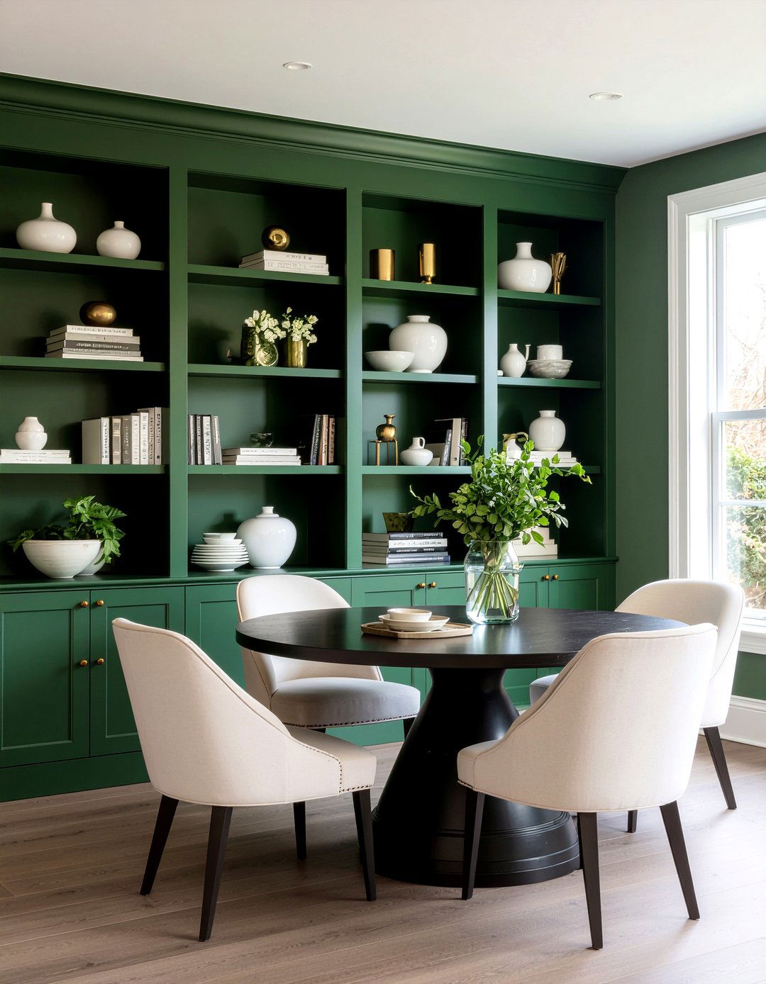 Hunter Green Dining Built In Shelving - 30 hunter green dining room ideas